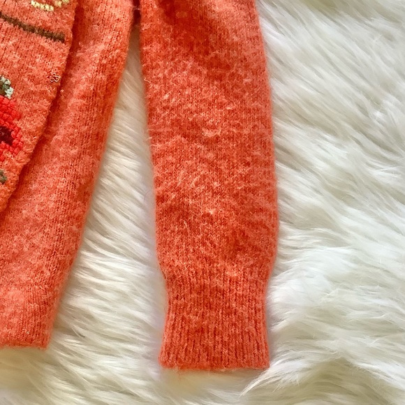 Free People Orange Hooded Cross Stitch Open Front Sweater - Picture 7 of 7